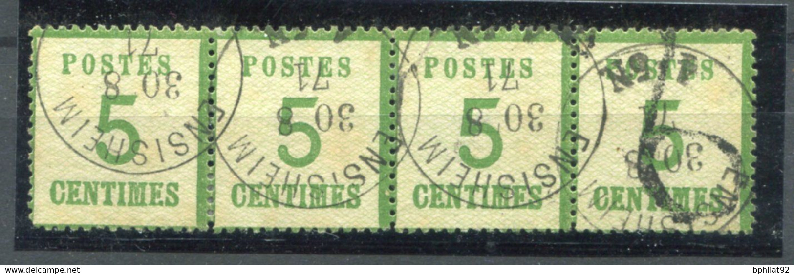 !!! ALSACE LORRAINE, BANDE DE 4 DU N°4 CACHET ENSISHEIM - Used Stamps