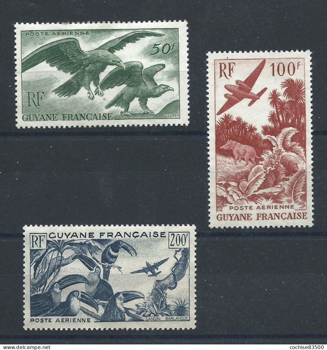 Guyane PA N°35/37*/(*) (MH Et MNG) 1947 - Faune "Toucans, Aigles Et Tapir" - Neufs