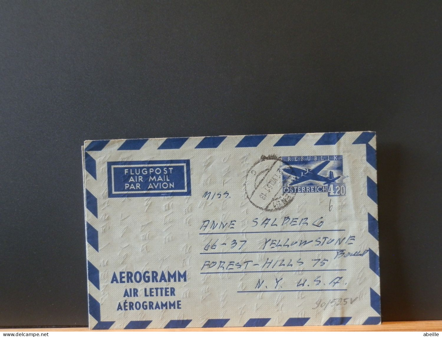 90/525V AEROGRAMME  AUTRICHE POUR USA   1961 - Cartas-Letras