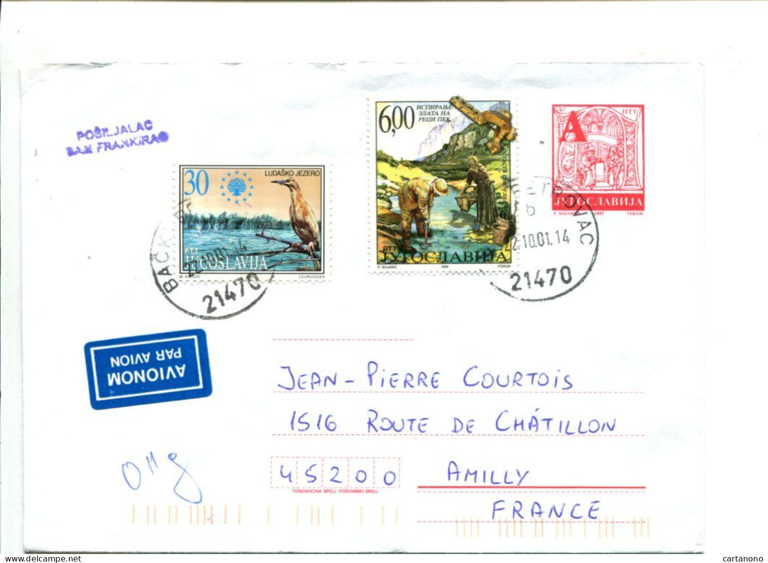 YOUGOSLAVIE - Affranchissement Sur Entier Postal - Oiseaux / Chercheurs D'or ? / - Briefe U. Dokumente