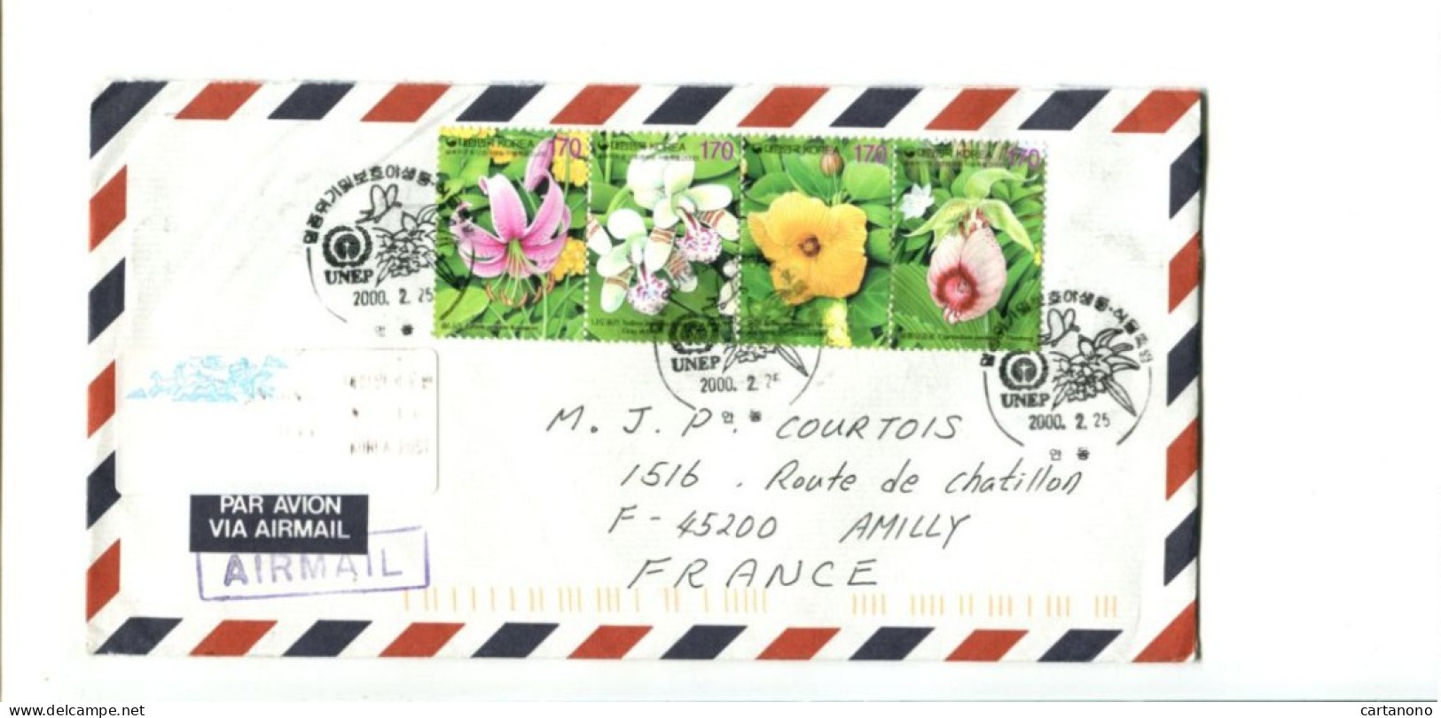 COREE DU SUD - Affranchissement Sur Lettre Par Avion - Fleurs 2000 Orchidée - Korea (Zuid)