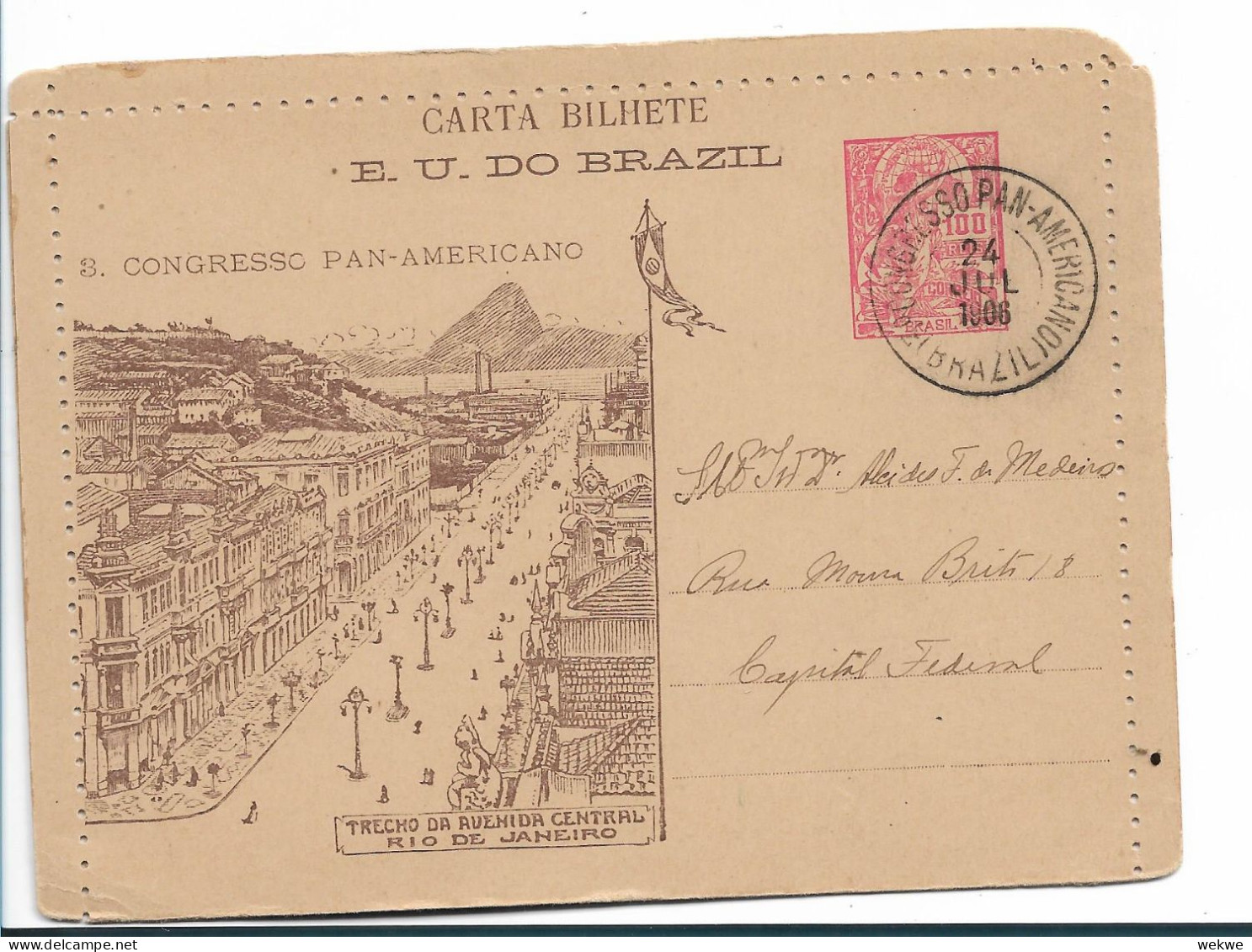 BRASILIEN 182 / Letter Card Zum 8. Congress PAN-AMERICANA 1906 - Entiers Postaux