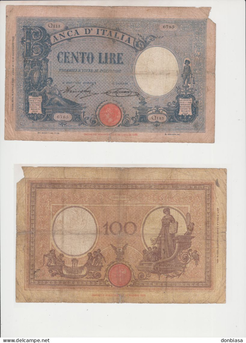 Regno: 100 Lire 09/04/1928 - Azzurrino (Fascio) - RARA - 100 Lire