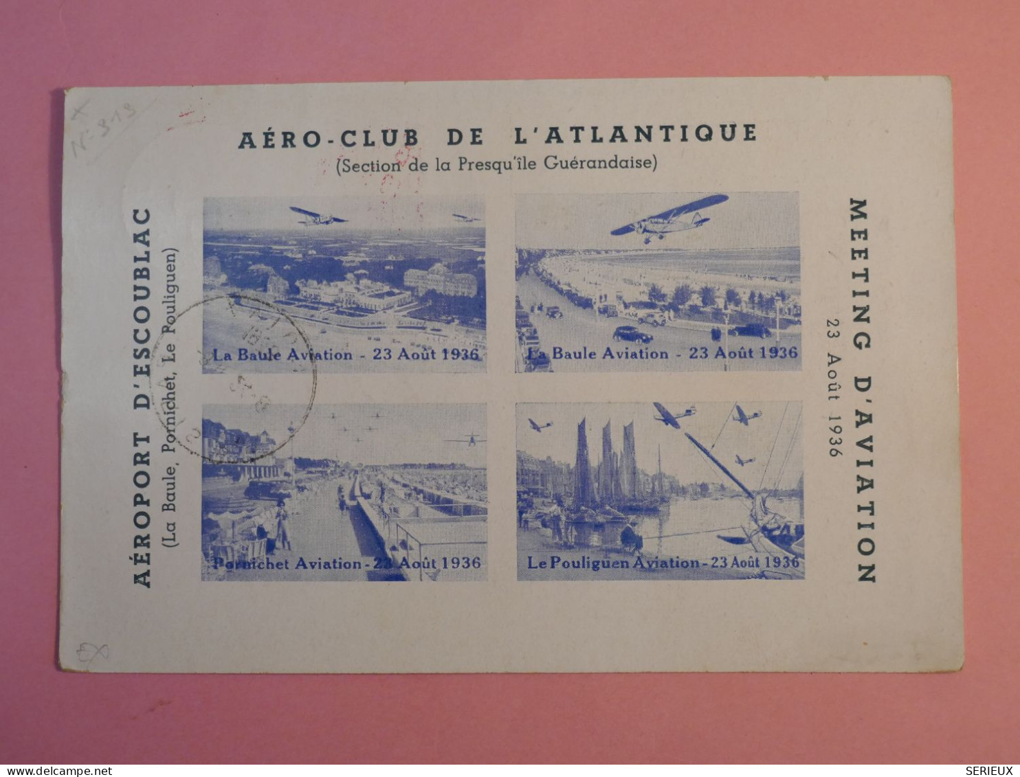 DB17  FRANCE BELLE LETTRE 1936 MEETING LA BAULE A L HOTEL NICE +VIGNETTE +AFF. INTERESSANT+++ - 1927-1959 Covers & Documents