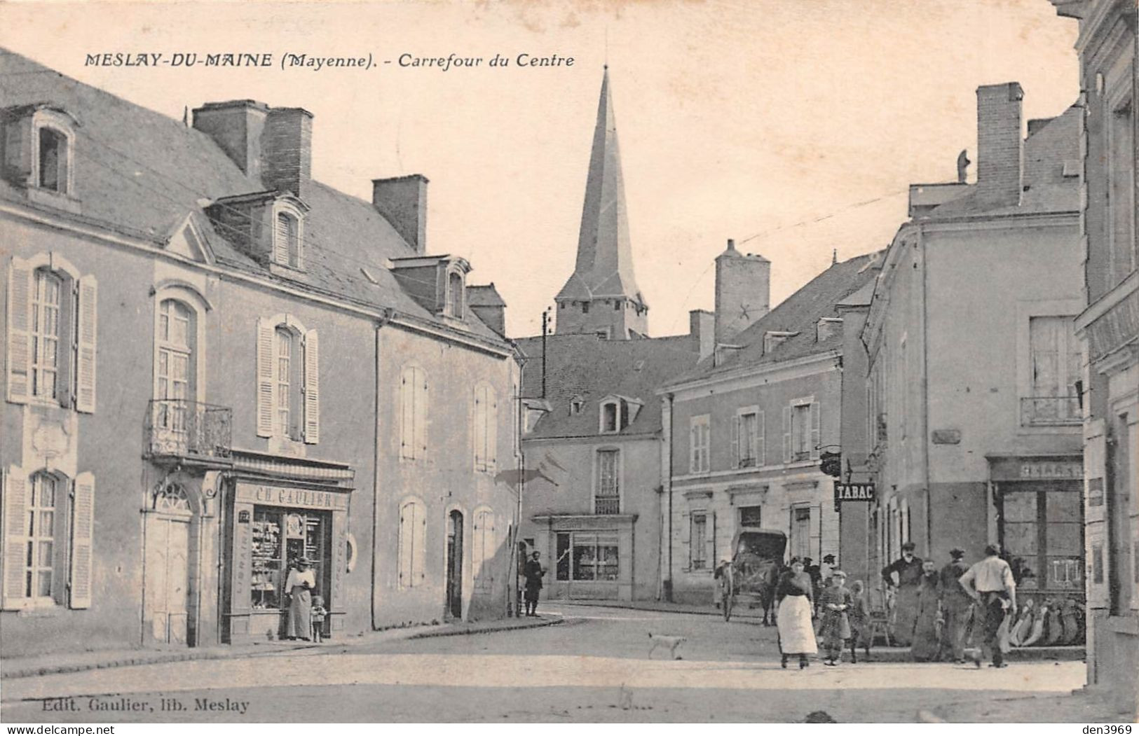 MESLAY-du-MAINE (Mayenne) - Carrefour Du Centre - Voyagé 1914 (2 Scans) Marie Simon à Vernassoux Par Louroux-de-Beaune - Meslay Du Maine