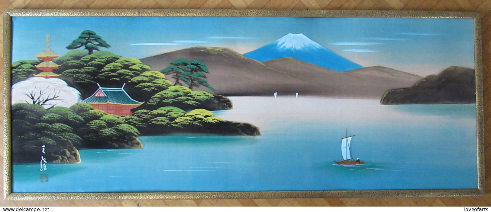 Japon - Paire De Grandes Peintures Sur Soie Avec Paysage Marin Et Le Mont Fuji - 1920 - Waterverf