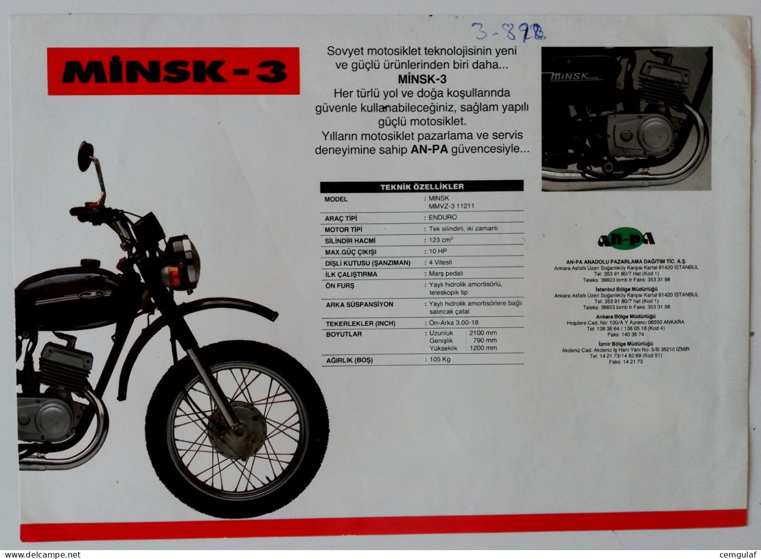 Motorcycle ADVERTISING; MINSK-3 " SUPERIOR PERFORMANCE ON EVERY ROAD " - Moto