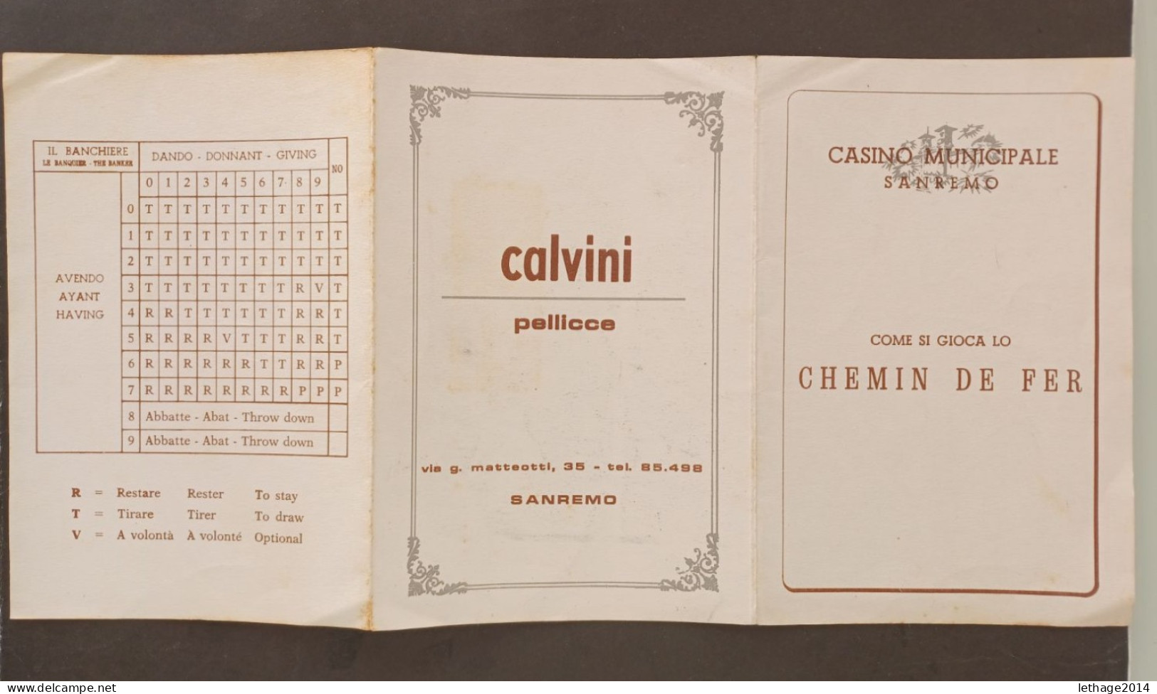 CASINO SANREMO LIBRETTO MANUALE DI GIOCO CHEMIN DE FER EPOCA 70 ORIGINALE - Casinokarten