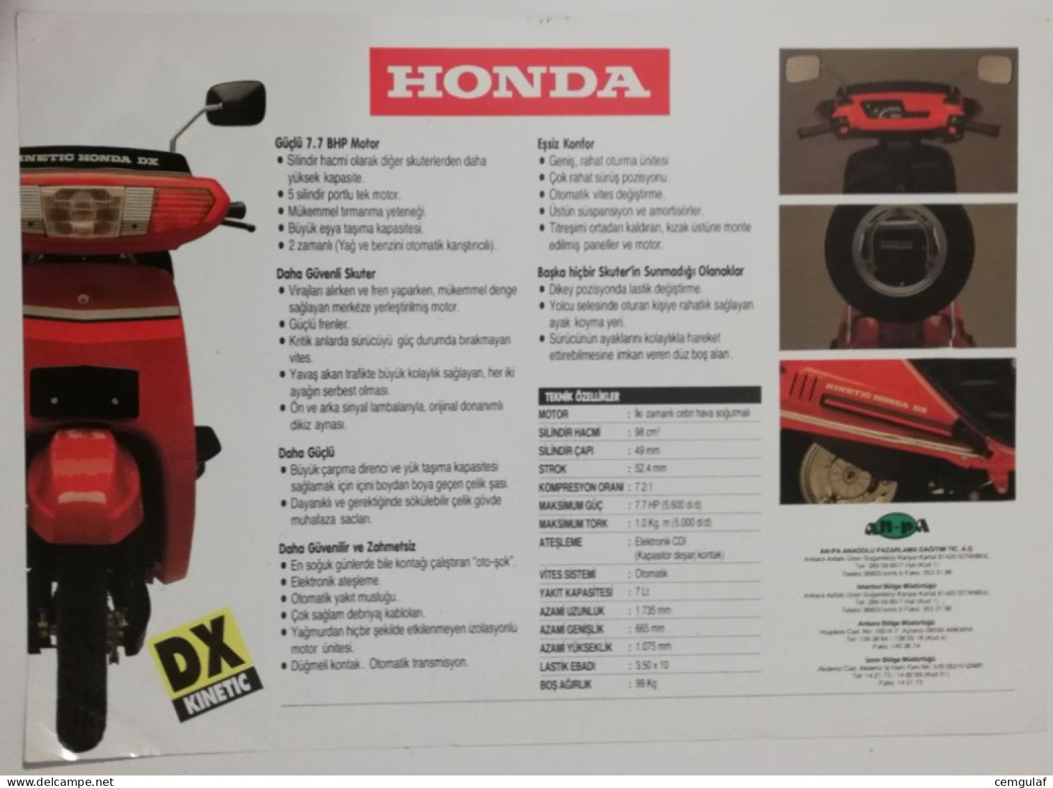 Motorcycle ADVERTISING; Honda DX Kinetic "Güncel Bir Moda." ANPA -ANADOLIA MARKETING - Moto