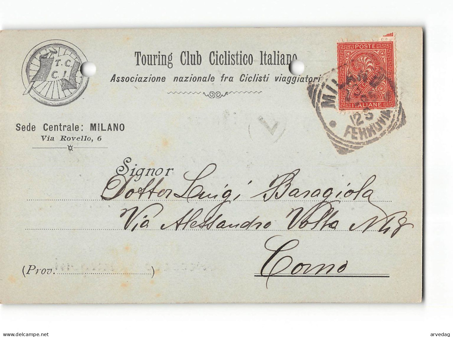 17971 TOURING CLUB CICLISTICO ITALIANO MILANO X COMO - PRESENTI 2 BUCHI - Storia Postale