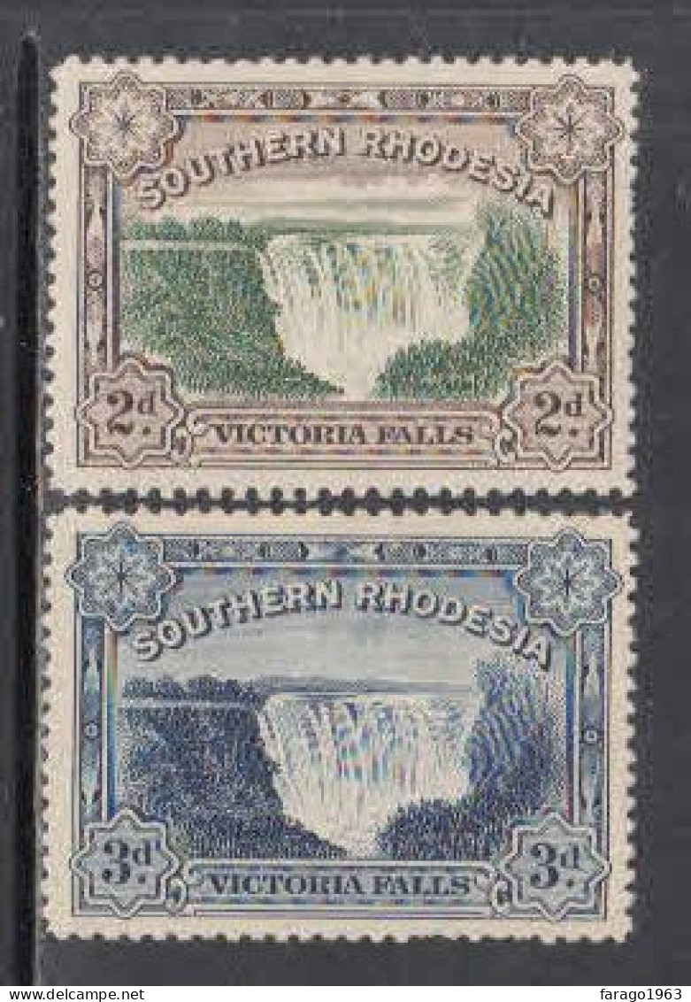 1932 Southern Rhodesia KGV Victoria Falls Complete Set Of 2 Mint HINGED Short Perfs On 3d - Southern Rhodesia (...-1964)