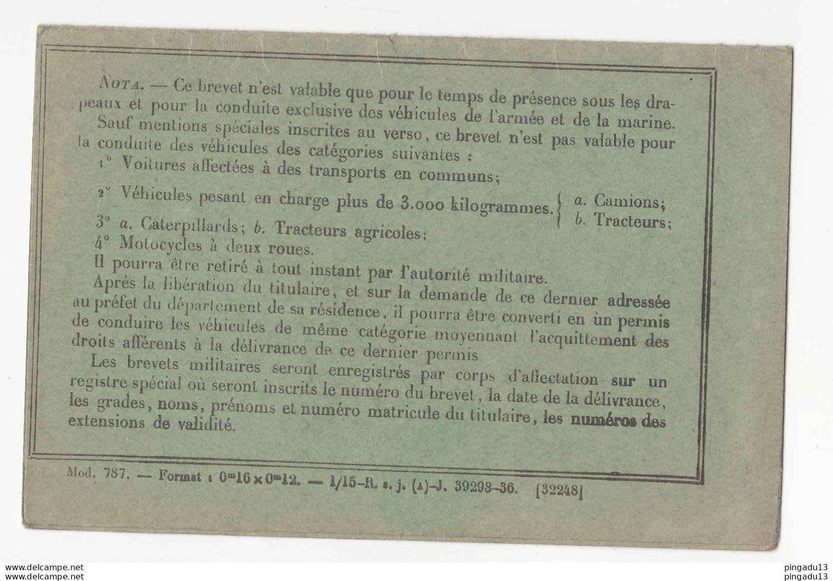 Au Plus Rapide WW2 Drôle De Guerre Brevet Militaire Artillerie 26 Mars 1940 - 1939-45