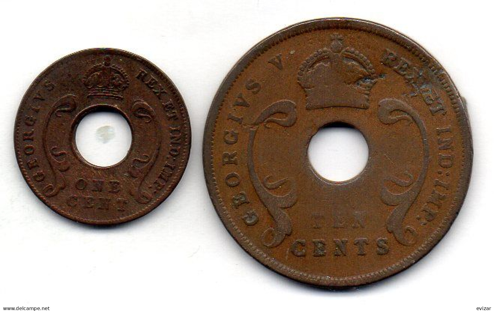 BRITISH EAST AFRICA, Set Of Two Coins 1, 10 Cents, Bronze, Year 1924, 1922, KM # 22, 19 - British Colony