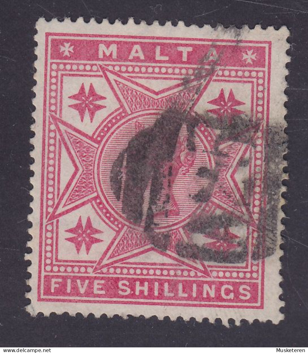 Malta 1886 Mi. 10, 5 Sh. Queen Königin Victoria Deluxe 'A25' Duplex Cancel (2 Scans) - Malte