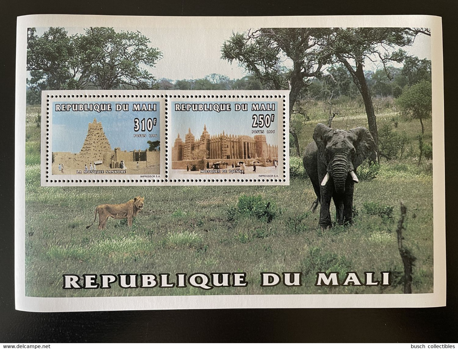 Mali 1996 Mi. Bl. 82 Mosquée Moschee Mosque Religion Sankoré Djenné Elephant Elefant Lion Löwe Faune Fauna MNH** - Felinos