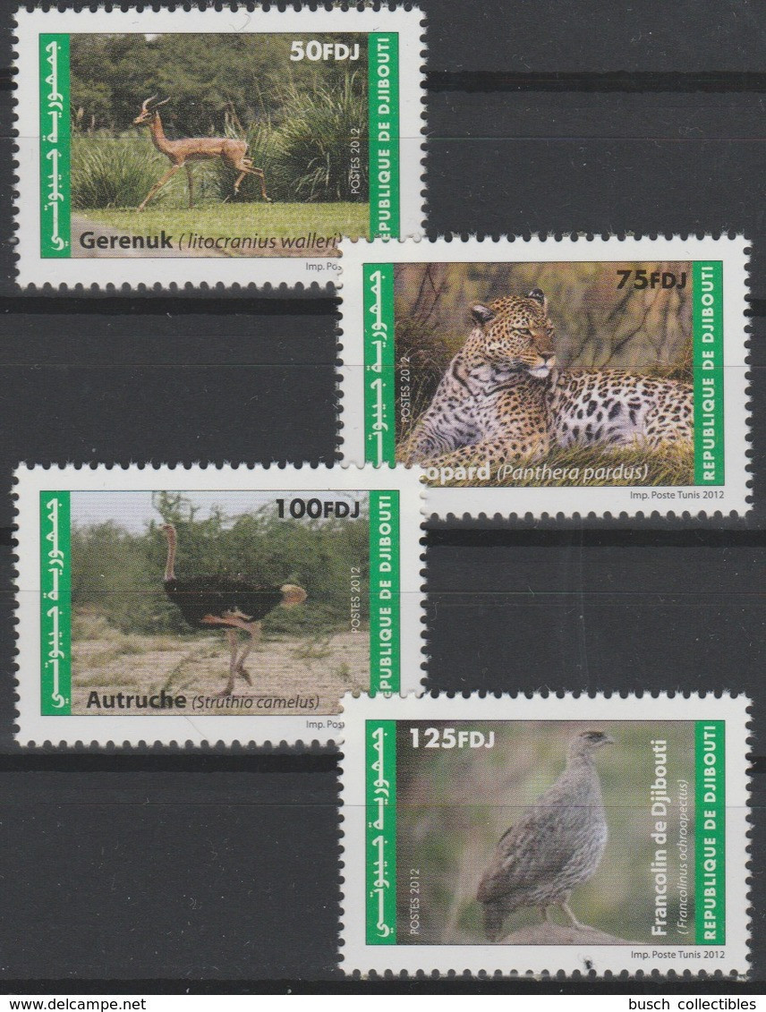 Djibouti Dschibuti 2012 Mi. 815 818 ** Neuf MNH Faune Fauna Leopard Panther Autruche Ostrich Strauß Bird Oiseau Gerenuk - Struisvogels