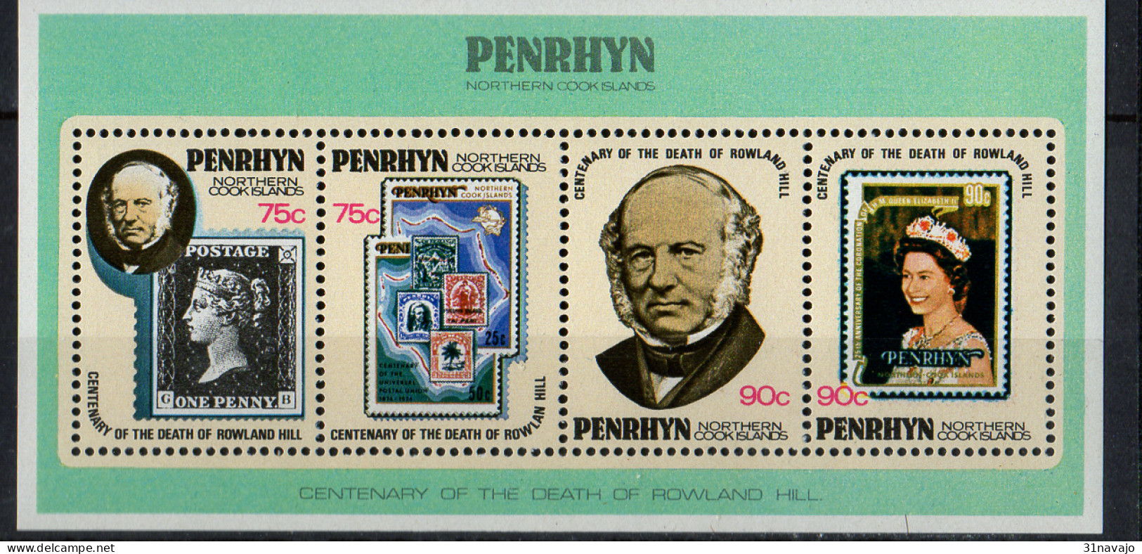 PENRHYN - 100e Anniversaire De La Mort De Rowland Hill (feuillet) - Rowland Hill