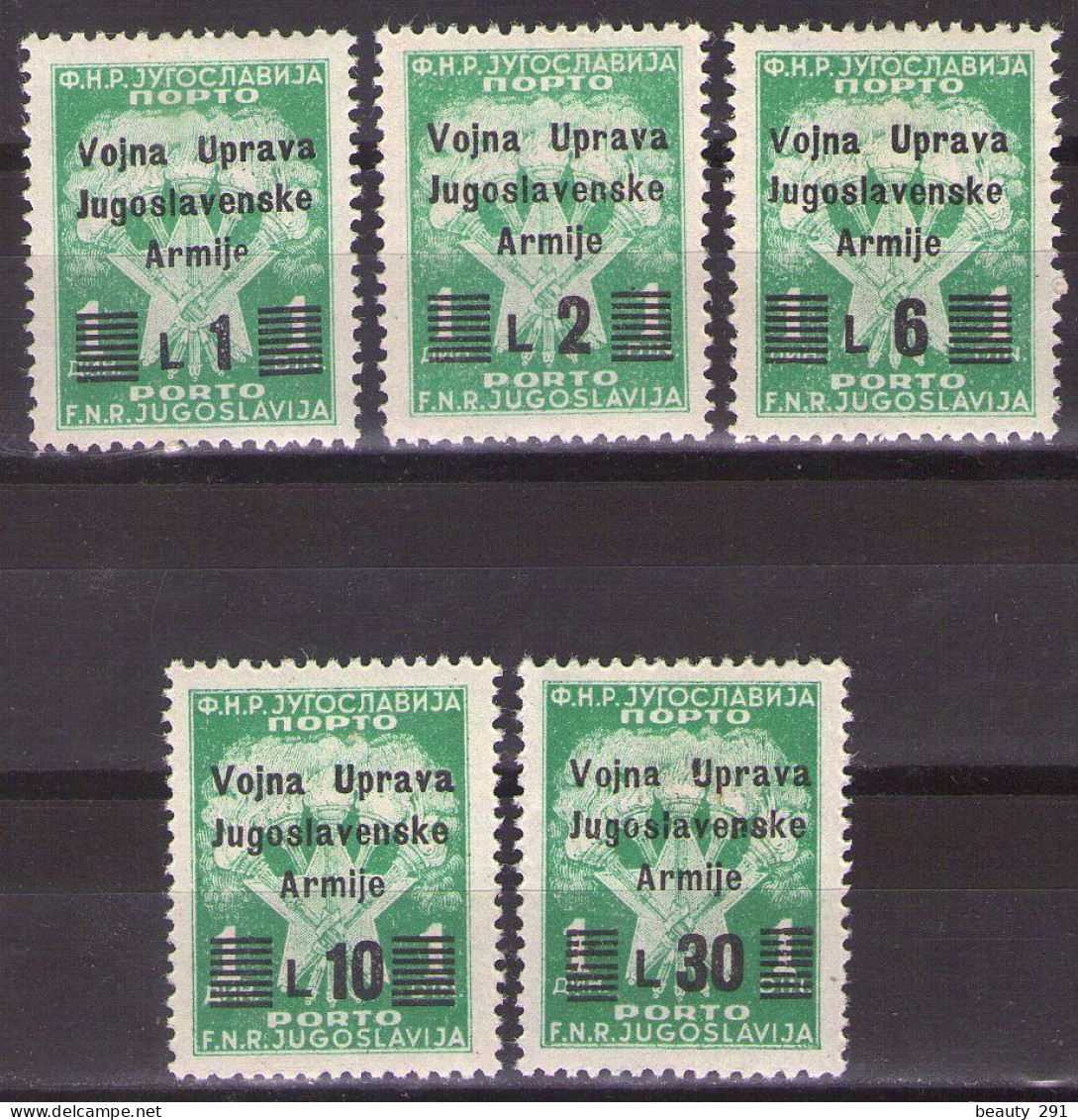 1947 ISTRIA E LITORALE SLOVENO,AMMINISTRAZIONE MILITARE JUGOSLAVA, SEGNATASSE,PORTO ,Sass. 20-25 MLH* - Ocu. Yugoslava: Litoral Esloveno