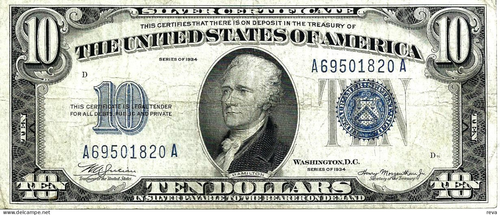 USA UNITED STATES $10 SILVER CERTIFICATE BLACK SEAL SERIES 1934 VF P415a SCARCE READ DESCRIPTION CAREFULLY !!! - Silver Certificates (1928-1957)