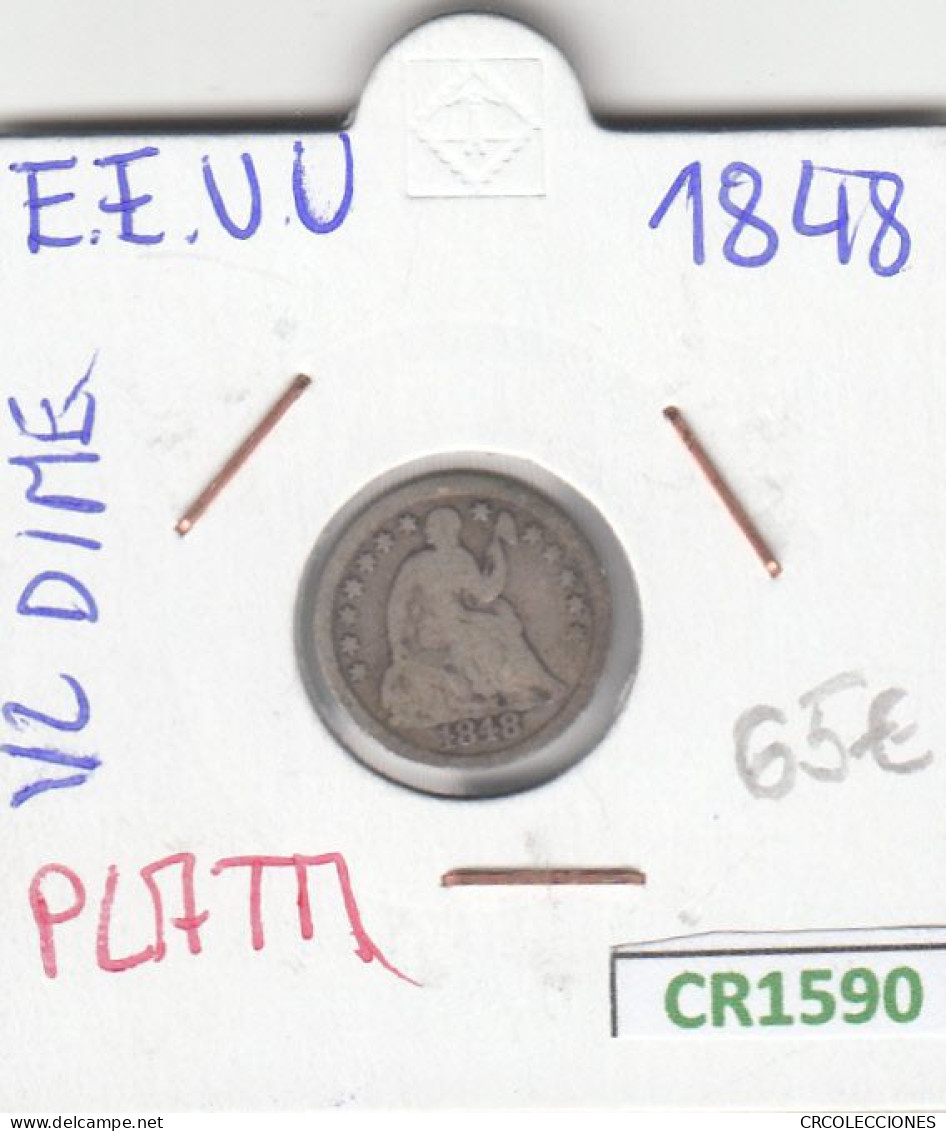 CR1590 MONEDA EEUU 0,5 DIME PLATA 1848  BC - Post-Coloniales