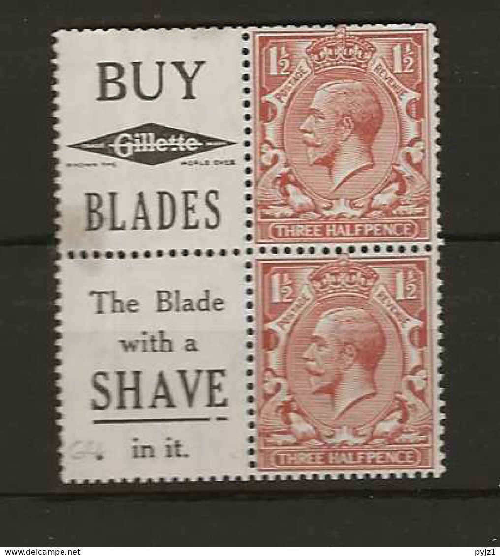 1924 MH Great Britain SG 420d Part Booklet Pane With Adverticement Labels - Neufs