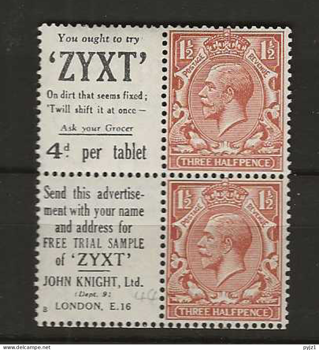 1924 MH Great Britain SG 420d Part Booklet Pane With Adverticement Labels - Neufs