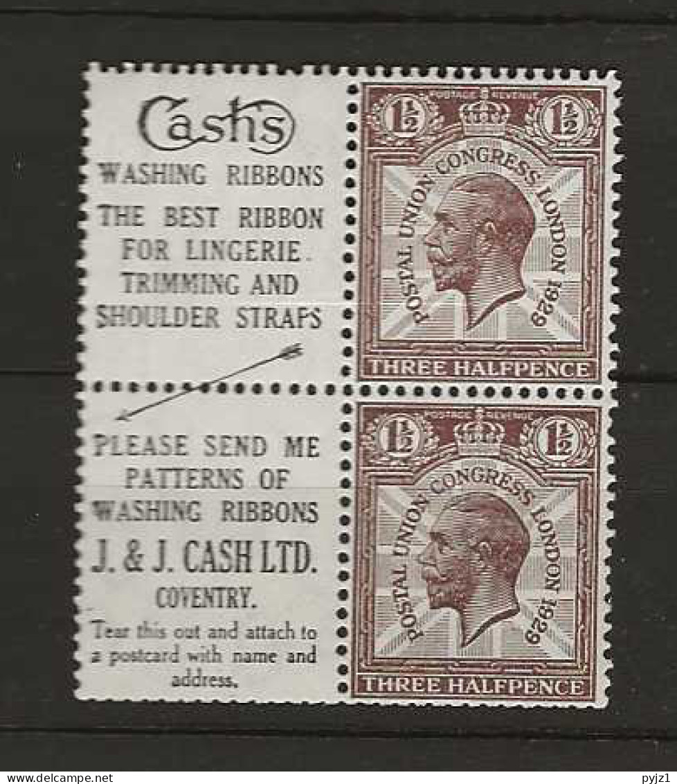 1929 MH Great Britain SG 436bw Part Booklet Pane With Adverticement Labels - Unused Stamps