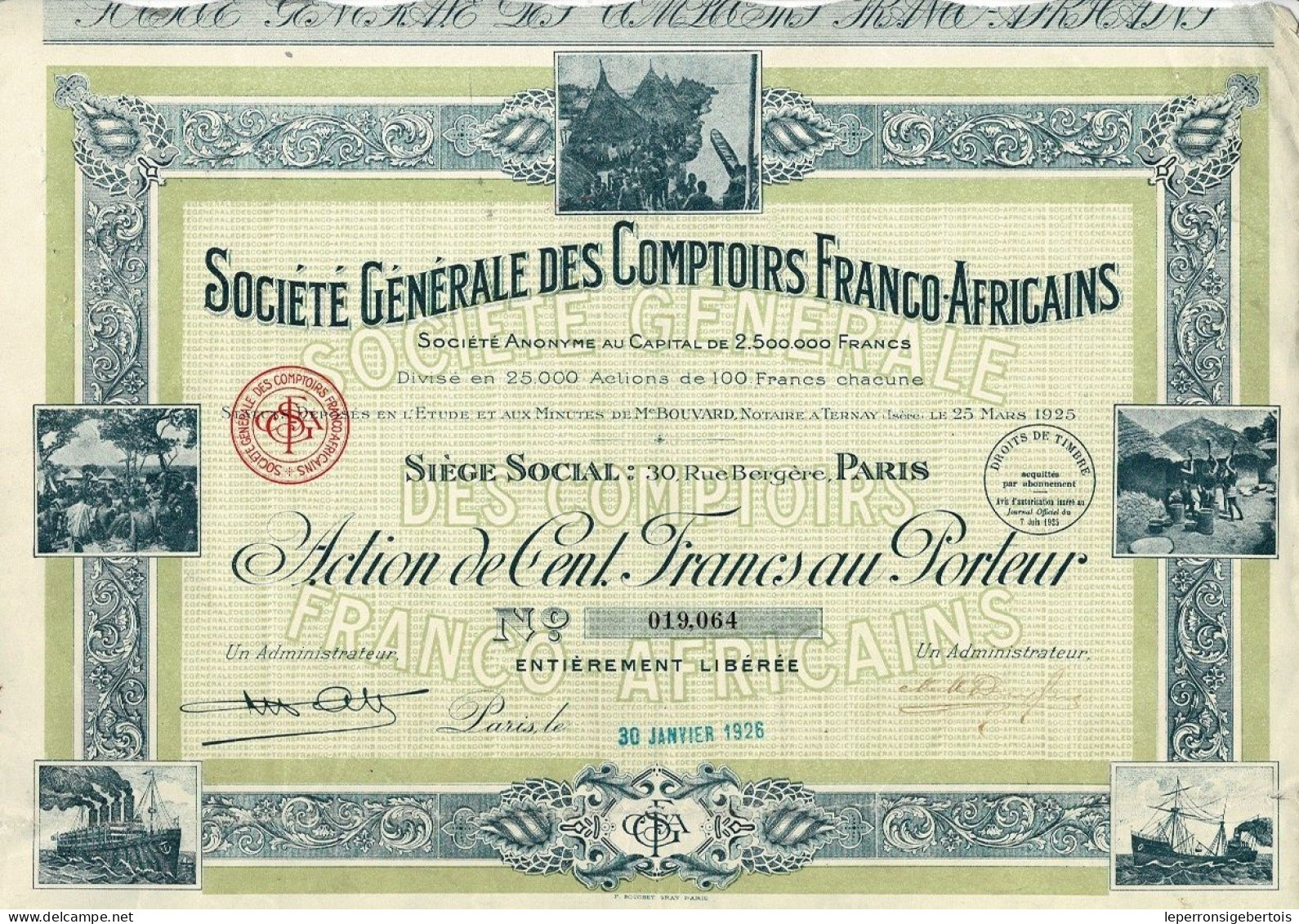 Titre De 1926 - Société Générale Des Comptoirs Franco-Africains - - Afrika