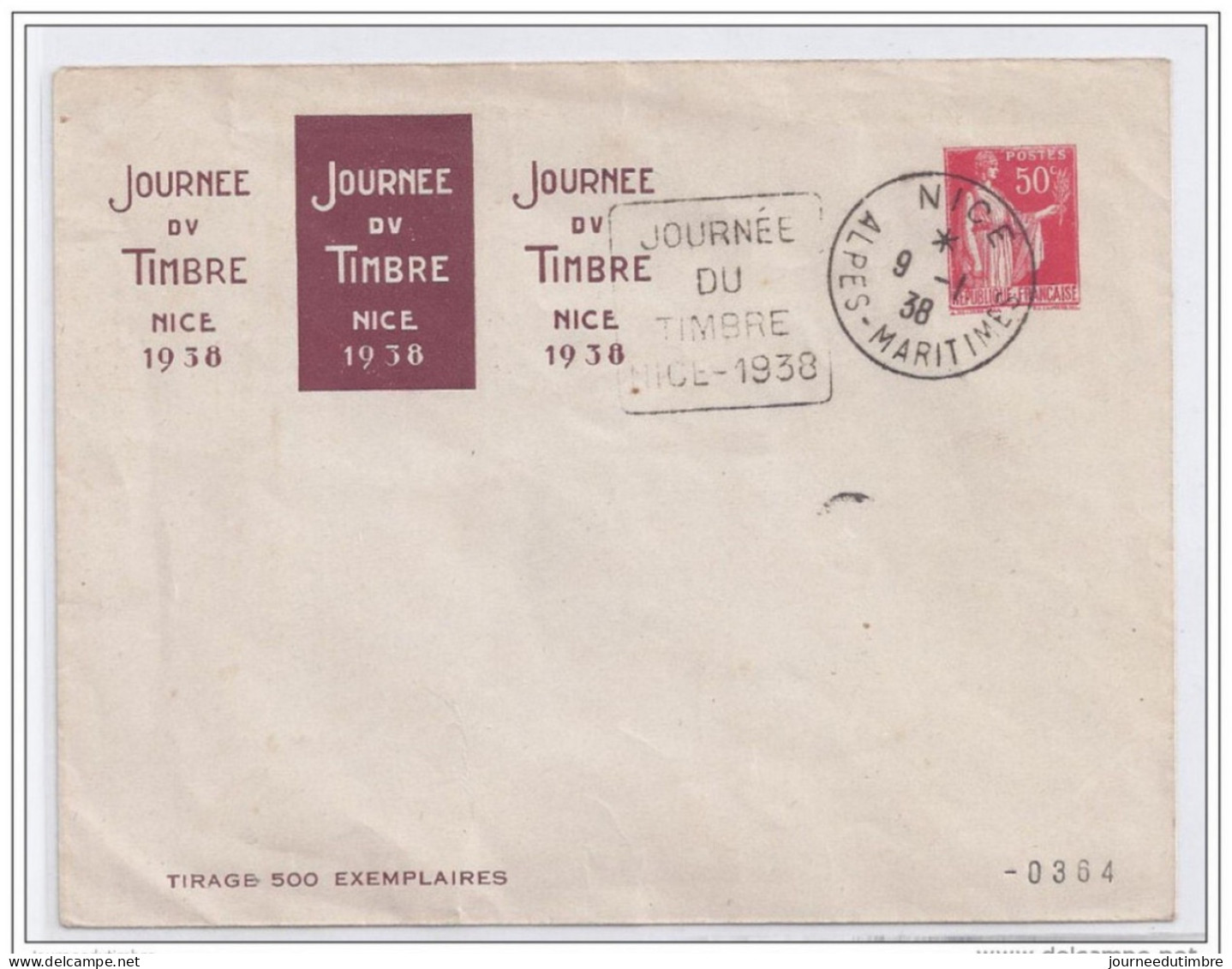 Entier Postal 50c Paix Journée Du Timbre Nice 1938 Daguin - Overprinted Covers (before 1995)