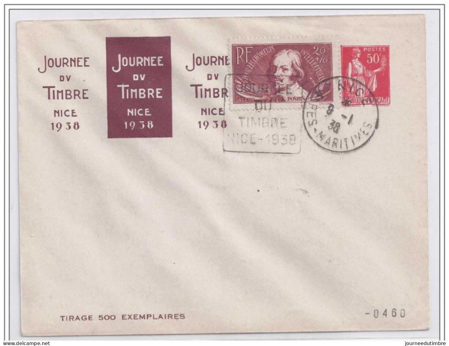 Entier Postal 50c Paix Journée Du Timbre Nice 1938 Daguin Avec Callot - Bigewerkte Envelop  (voor 1995)