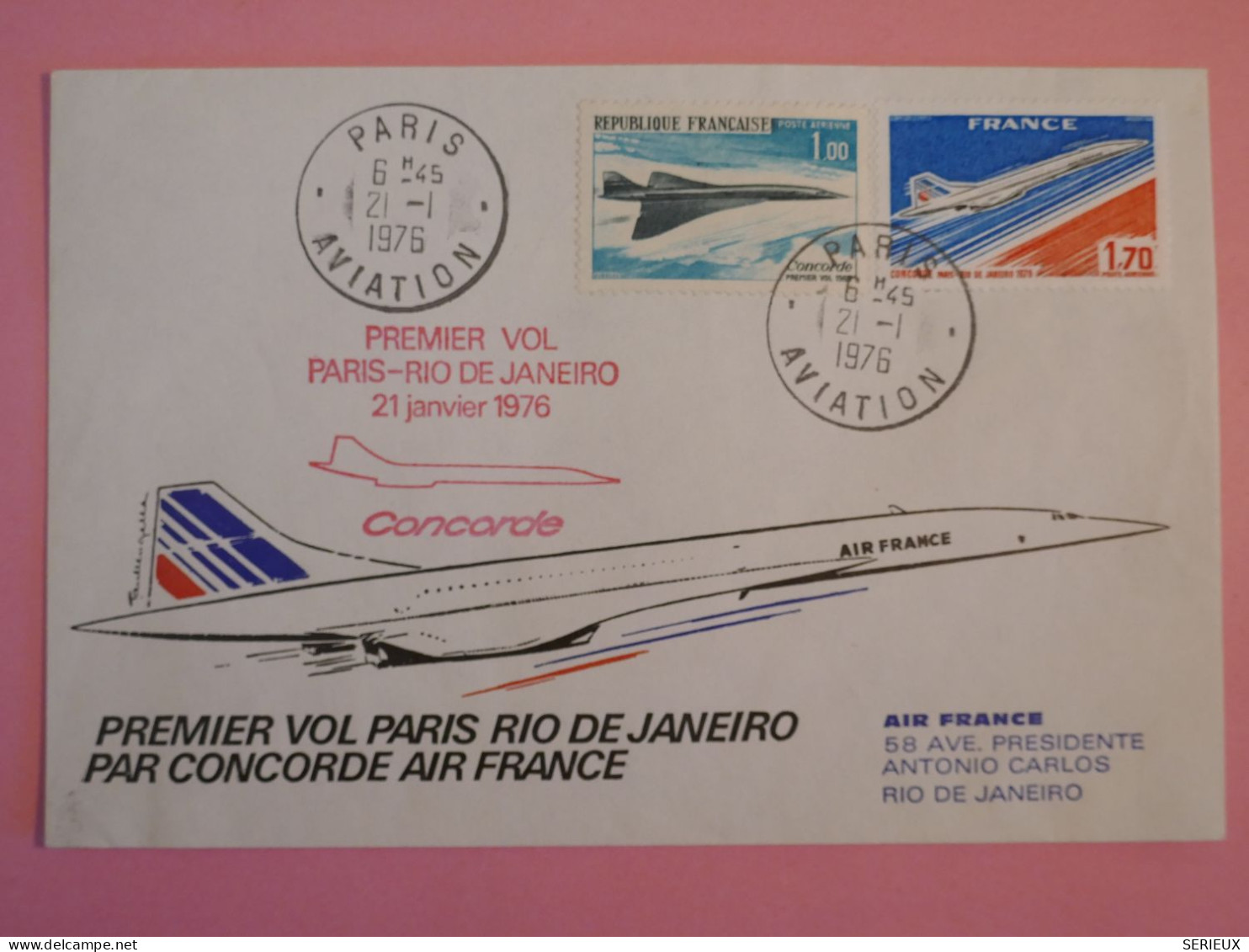 DB18  FRANCE BELLE LETTRE FIRST FLIGHT  1976 1ER VOL CONCORDE   PARIS RIO BRESIL  +++ - First Flight Covers