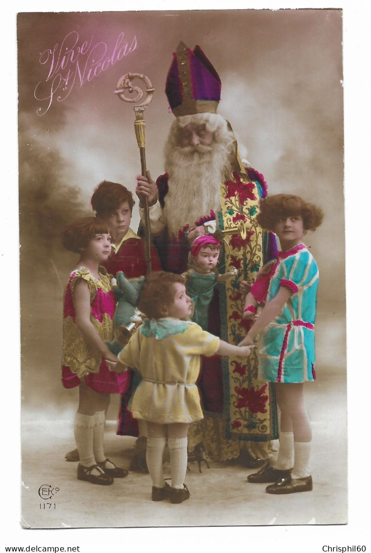 CPA - Vive St Nicolas - 4 Enfants Et Une Poupée Autour De St Nicolas - Ceko 1171 - - Saint-Nicolas