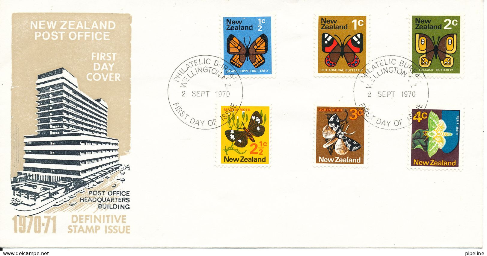 New Zealand FDC 2-9-1970 Complete Set Of 6 BUTTERFLIES With Cachet - FDC