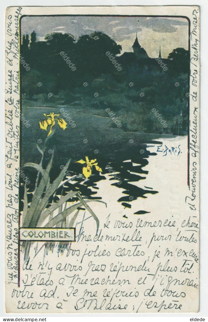 Art Card Colombier Signed V. Attinger   And E. Paris Iris Landscape  P. Used St Blaise Mierachern Switzerland - Colombier