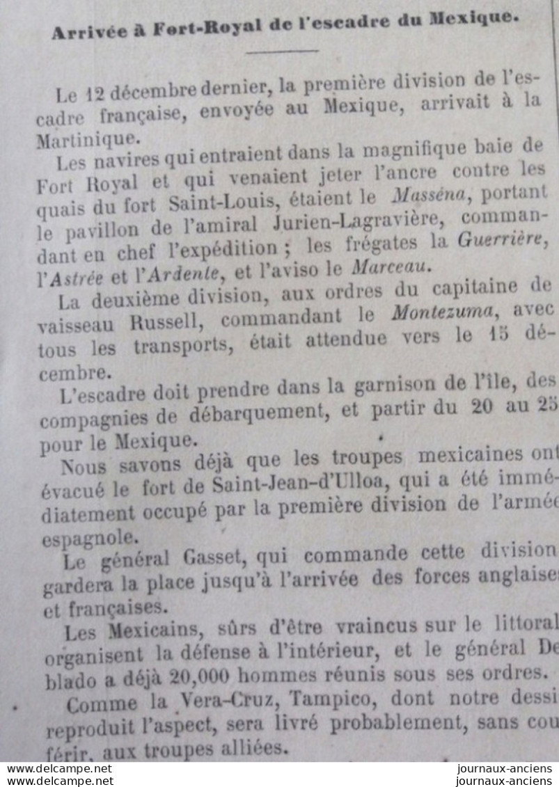 1862 MARTINIQUE FORT ROYAL - ESCADRE FRANÇAISE DU MEXIQUE - FORT SAINT LOUIS - LE MONDE ILLUSTRÉ - 1850 - 1899