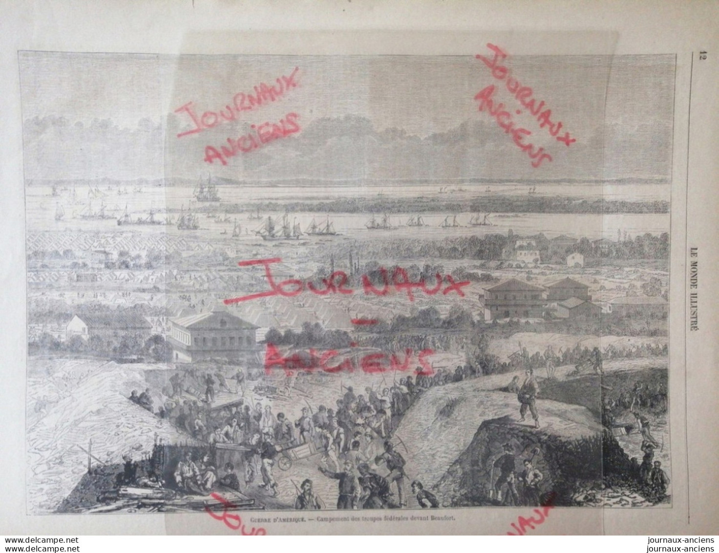 1862 GUERRE D'AMÉRIQUE - CAMPEMENT DEVANT BEAUFORT.- SAINT LAURENT AU CANADA - SAINT JOSEPH MISSOURI - LE MONDE ILLUSTRÉ - 1850 - 1899