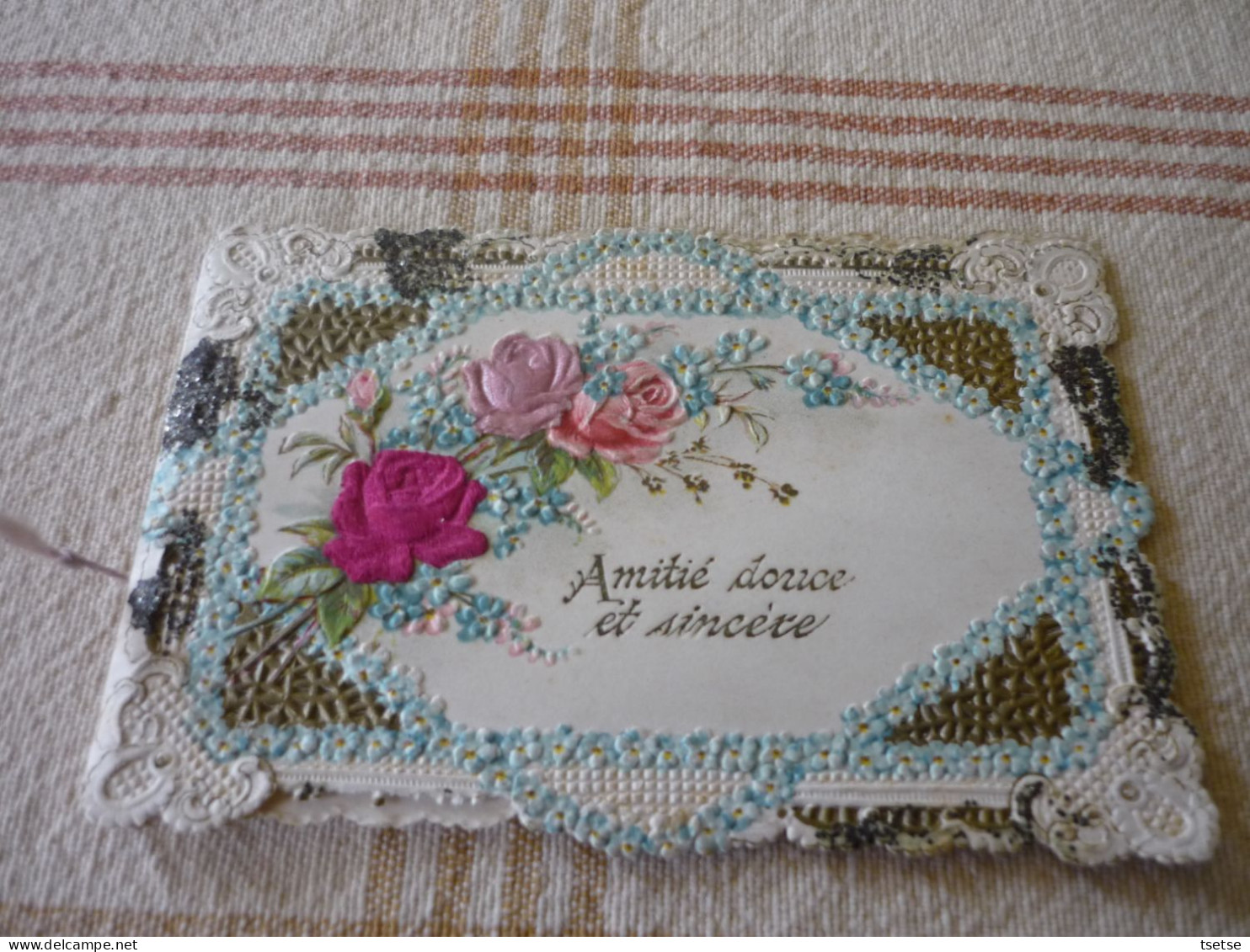 Carte Découpi " Amitié Douce Er Sicère "  / 11,5 Cm - 7,5 Cm - Bloemen