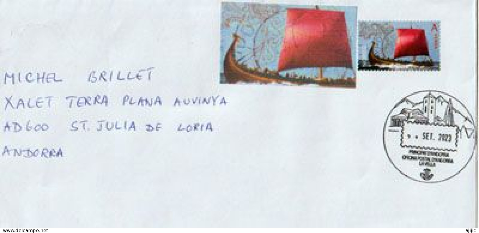 Norvège : Les Drakkars Vikings, Lettre 2023 Norvège à Andorra (Principat) Avec Timbre à Date Illustré Andorra - Brieven En Documenten