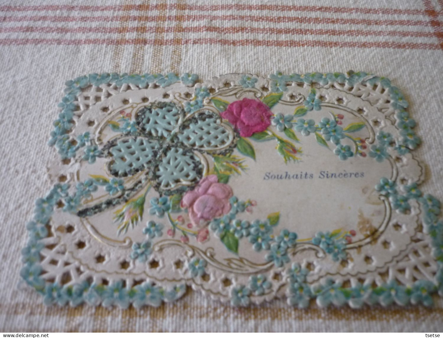 Carte Découpi " Souhaits Sincères "   / 11,5 Cm - 7,5 Cm - Bloemen