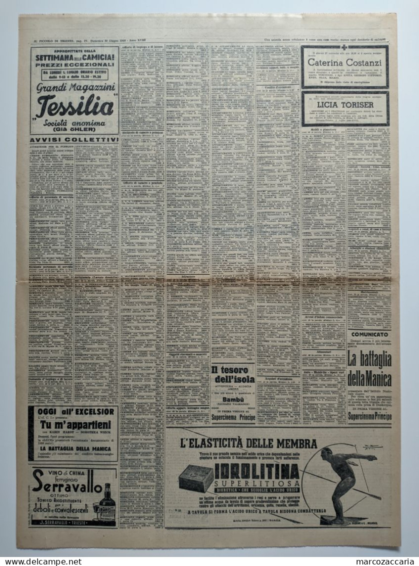 IL PICCOLO - GIORNALE Domenica 30 Giugno 1940 XVIII - MORTE ITALO BALBO -  2^ GUERRA - Weltkrieg 1939-45