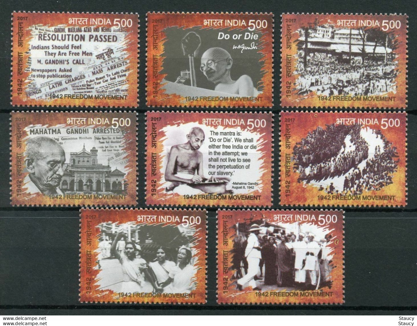 INDIA 2017 Quit India 1942 Freedom Movement Mahatma Gandhi 8v Complete Set MNH P.O Fresh&Fine - Mahatma Gandhi