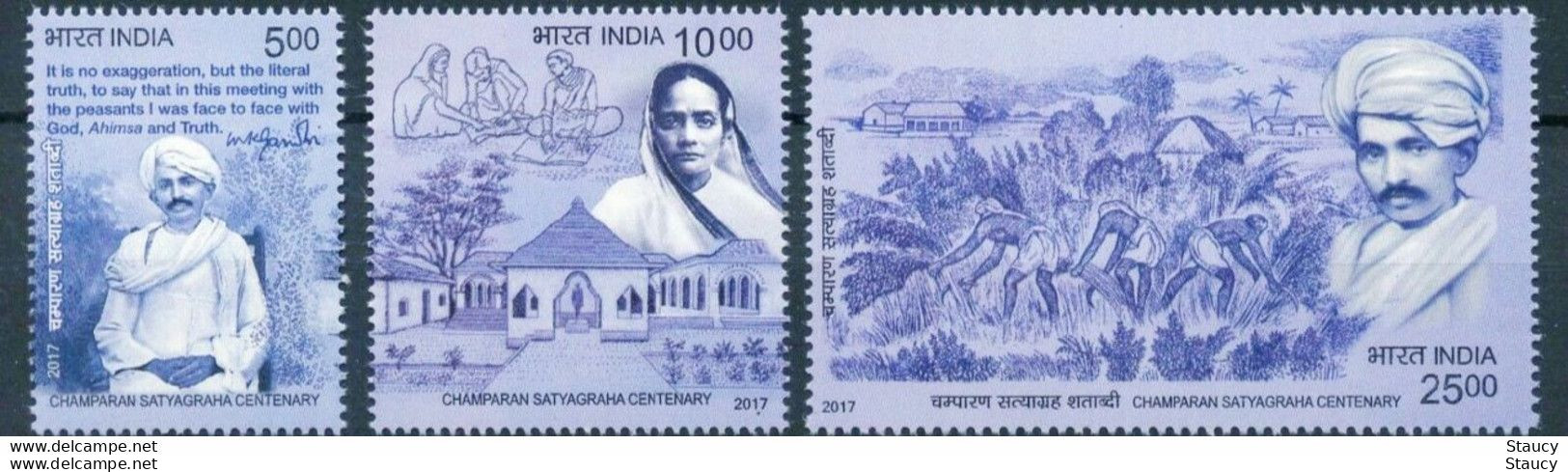 INDIA 2017 Champaran Satyagraha Centenary Mahatma Gandhi Stamps 3v SET MNH P.O Fresh & Fine - Mahatma Gandhi