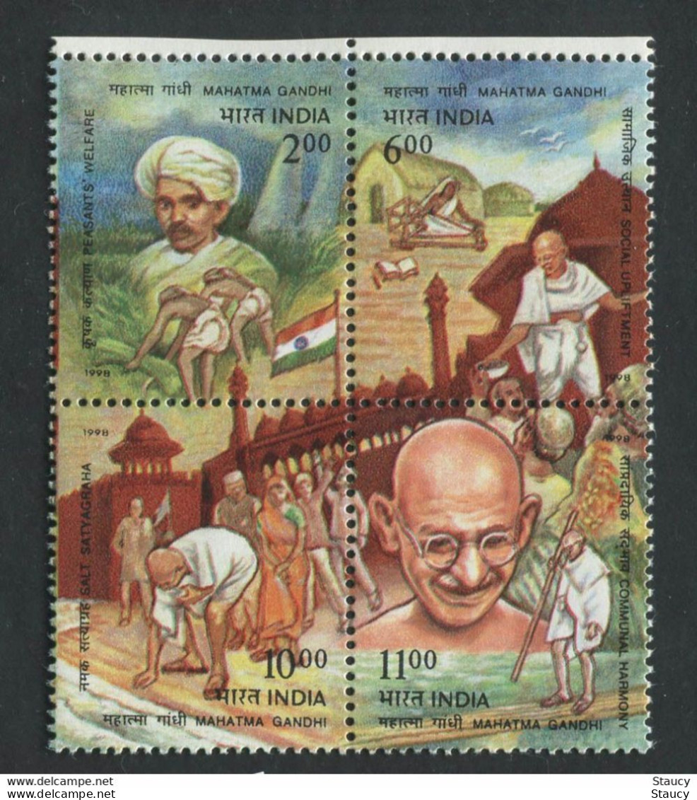 INDIA 1998 Mahatma Gandhi Satyagraha Se-tenant 4v SET MNH P.O Fresh & Fine - Mahatma Gandhi