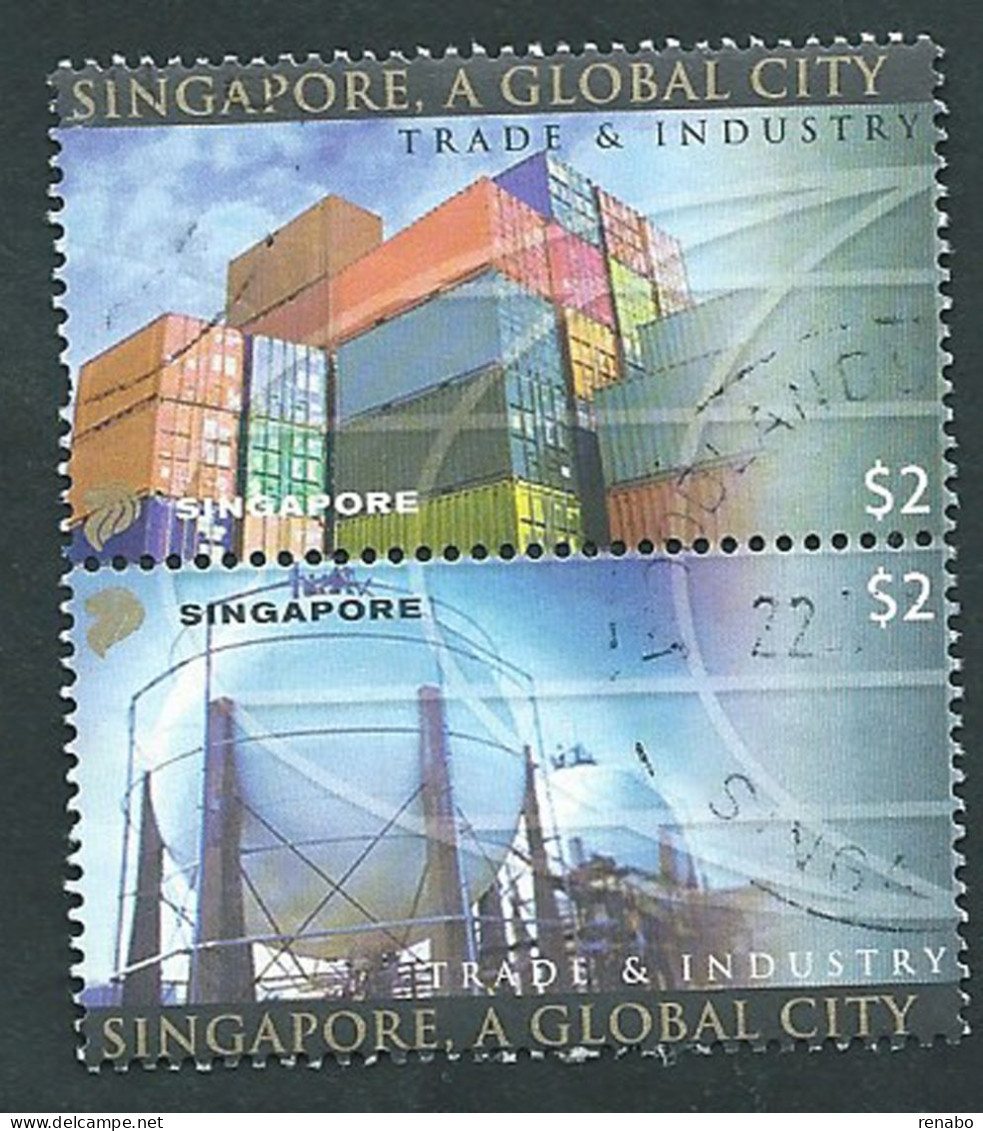 Singapore 2004; Global City, Trade And Industry Set; Couple United Vertical, Coppia Unita. Used. - Usines & Industries