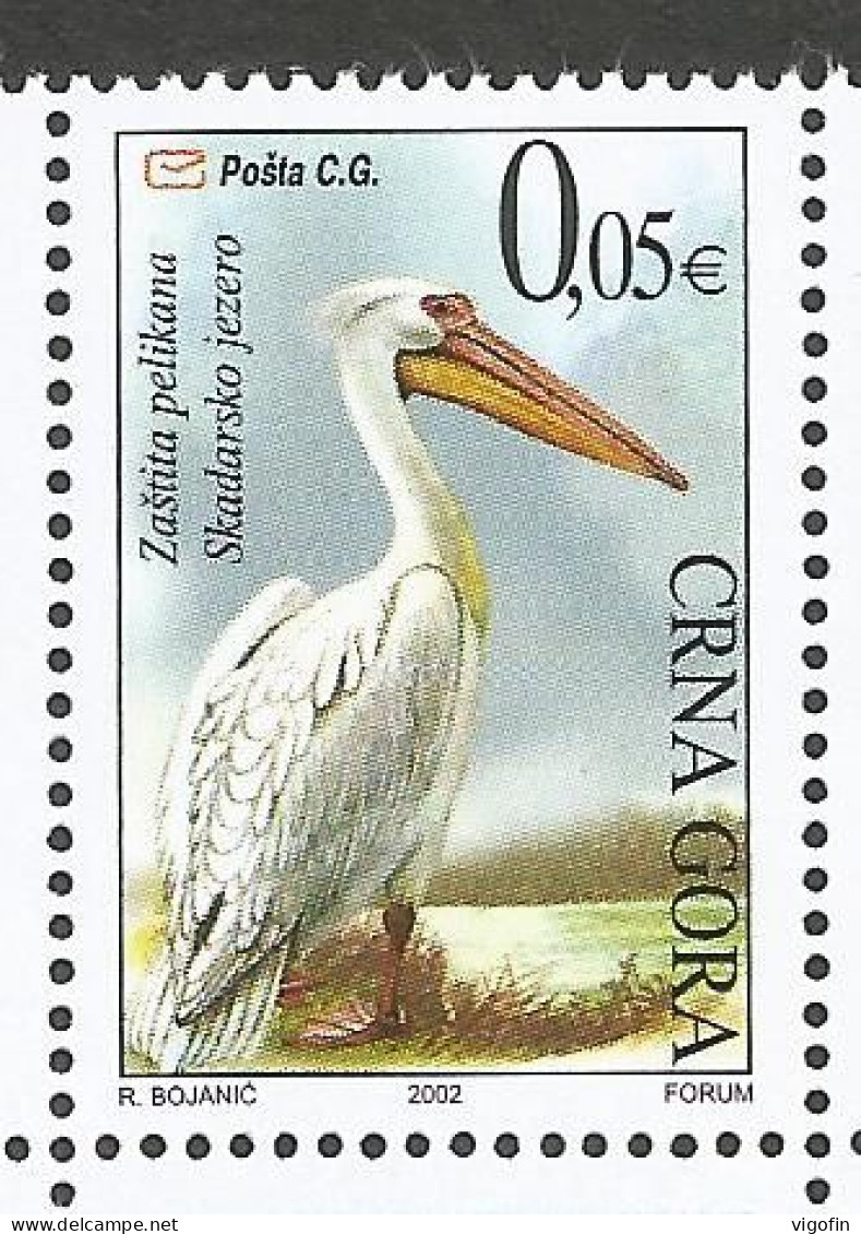 CG 2001-BIRDS PELICAN, CRNA GORA MONTENEGRO, 1v. MNH - Pelicans