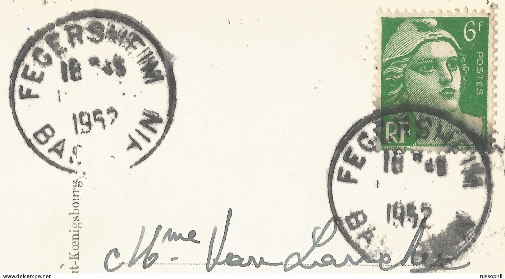 FRANCE - VARIETY &  CURIOSITY - 67 - A7 DEPARTURE CDSs "FEGERSHEIM"  ON PC - DAY AND MONTH MISSING IN DATE BLOCK - 1952 - Lettres & Documents