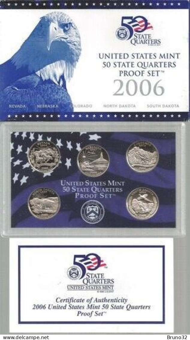 STATI UNITI - 2006 - 50 STATES QUARTERS SILVER PROOF SET (Nevada, Nebraska, Colorado, North Dakota, South Dakota) - Proof Sets