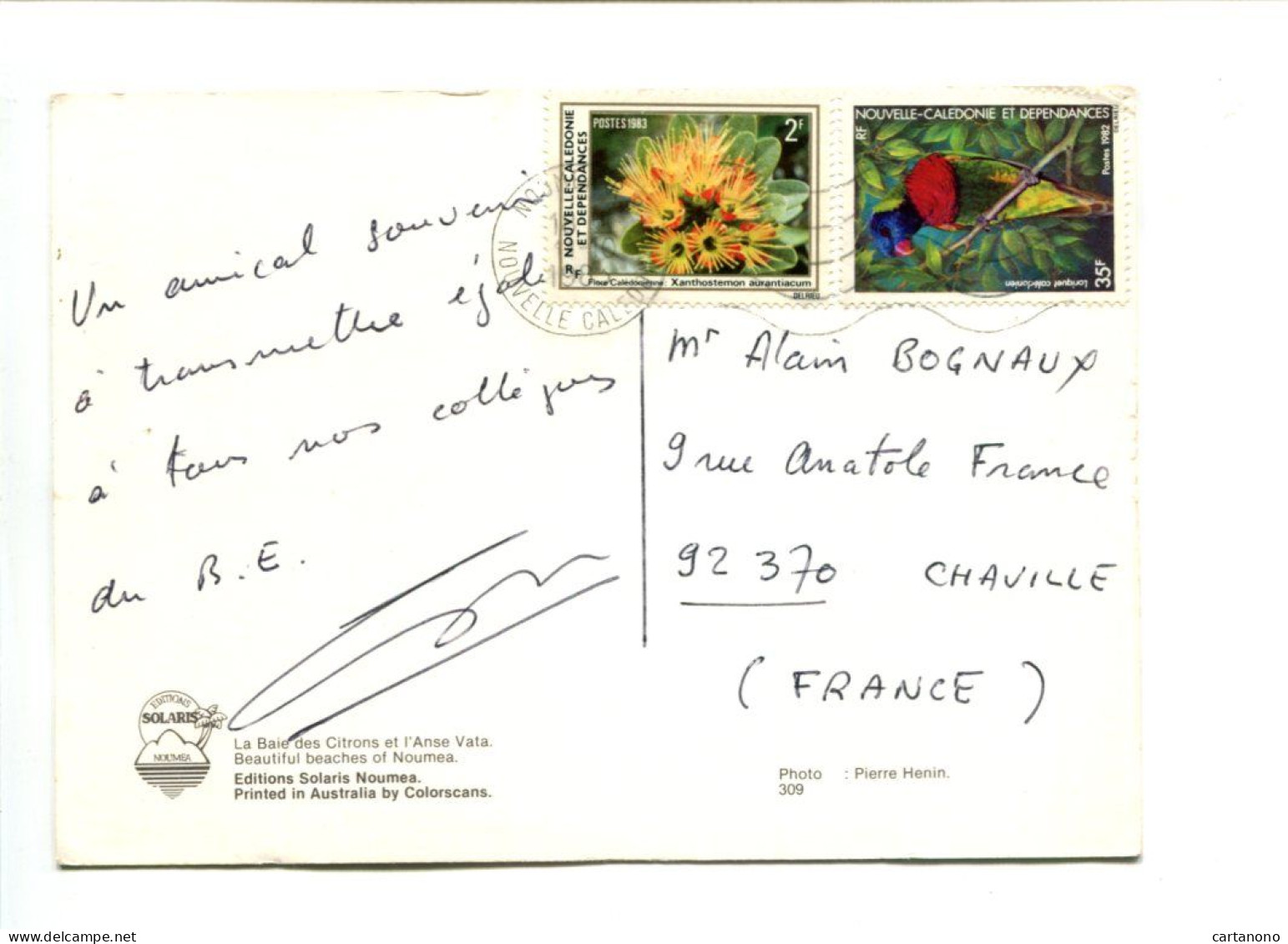 NOUVELLE CALEDONIE - Affranchissement Sur Carte Postale Pour La France - OISEAU / FLEURS - Briefe U. Dokumente