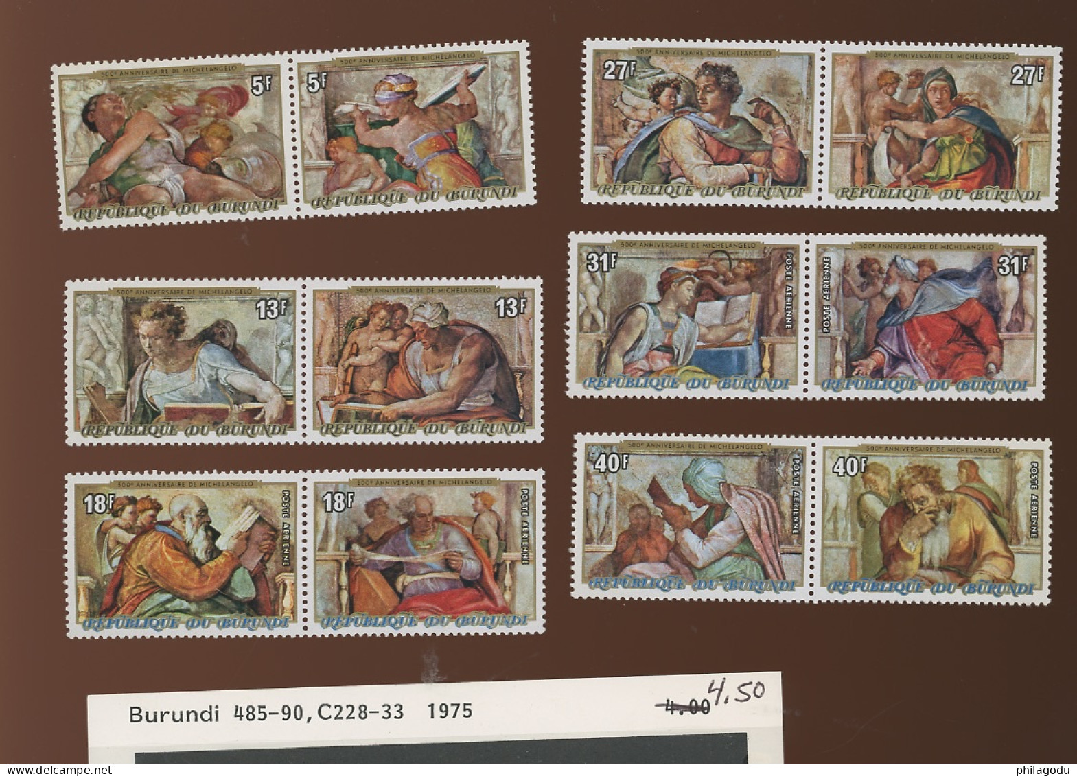 1975 XtMas Noël Michelangelo 696/701+avions.**  Sc.485/490+air228/233 All Mint NH. Cote 42,-€ - Unused Stamps
