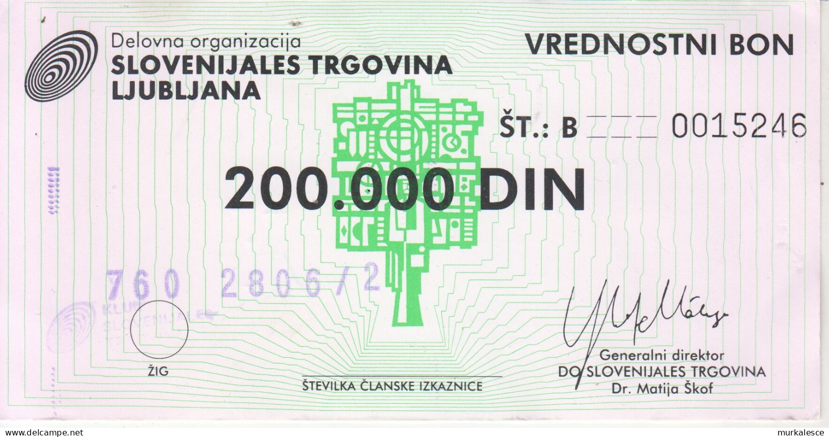 8870    SLOVENIJA   BON   200.000  DINARA - Slovénie